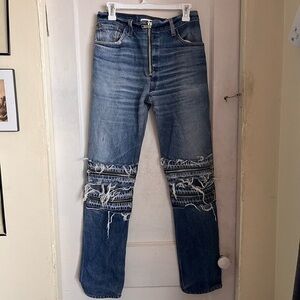 Re/Done Levi’s Distressed Multi Zip Moto Jeans Sz 28